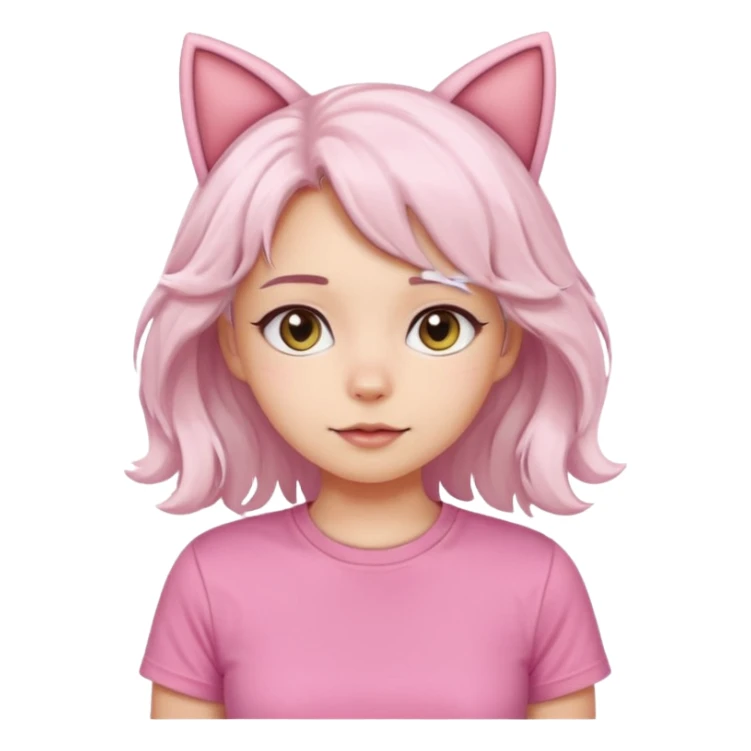 girl with wavy white hair and cat ears wearing pink tshirt sticker