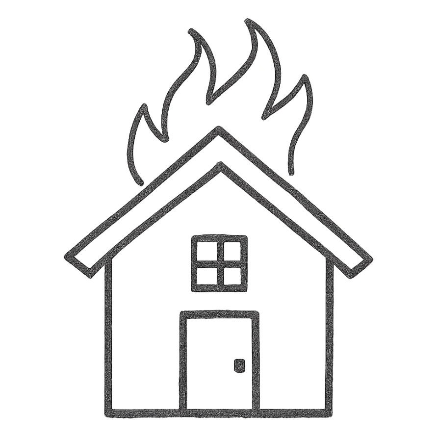 a house on fire, hand drawn sketch sticker