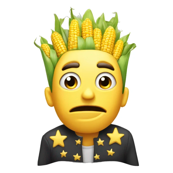 pleading face with stars and corn on cob over head sticker