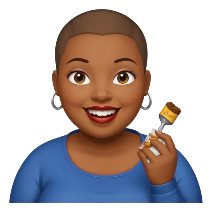 Fat black woman with buzz cut and chewing tobacco sticker