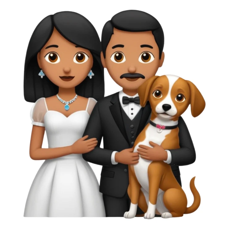 Pareja de novios, pelo negro ambos, y con dos perritos pincher en brazos sticker