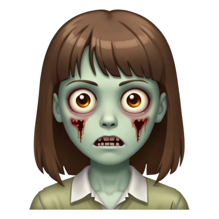 Make a zombie, with long brown hair and short bangs sticker