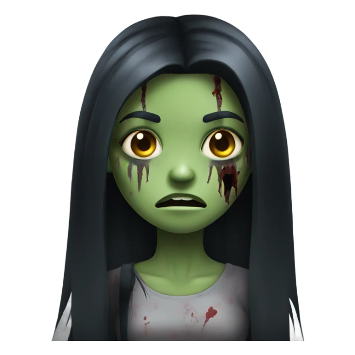 girl zombie with black long hair with teeth and serious face  sticker