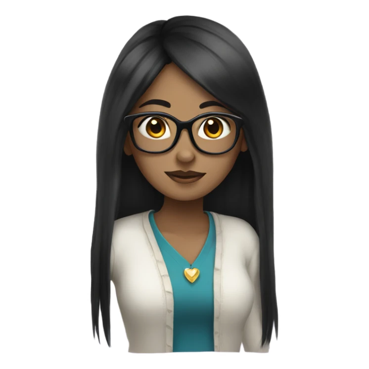 long black hair girl with glasses wearing a crown sticker