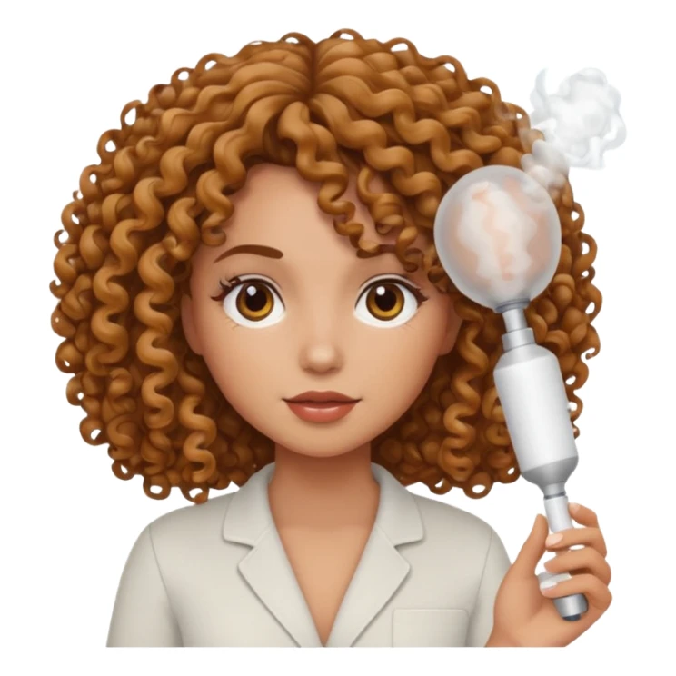 A curly girl with a hair diffuser in her hand sticker