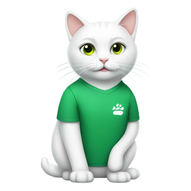 a white cat manager in green t-shirt sticker