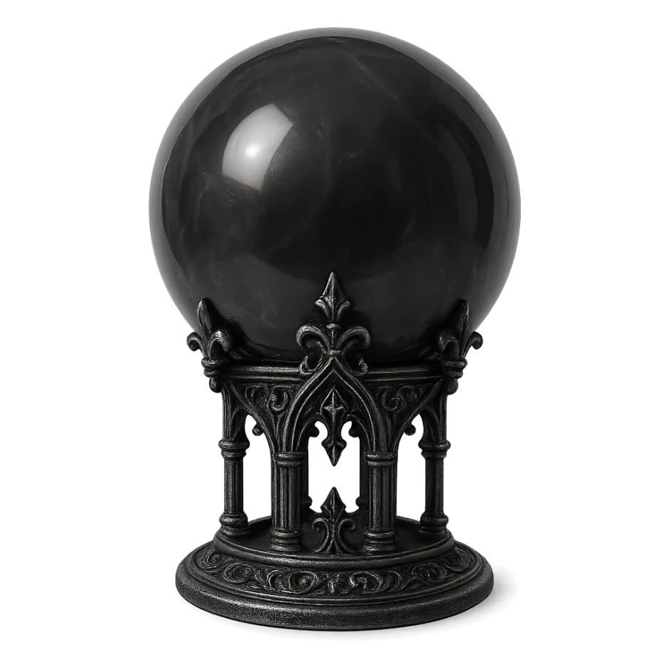 gothic crystal ball, black and silver, mystical and ornate, no background sticker