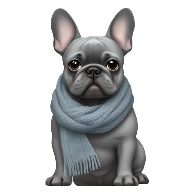 gray French bulldog in a knitted scarf sticker