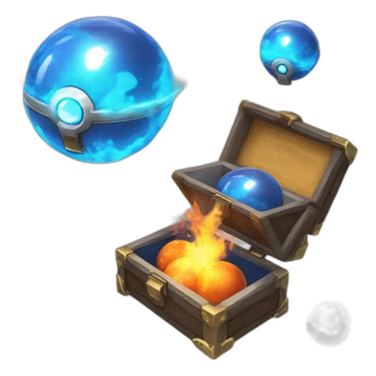 Pokemon Game LootCase Color Blue Fire Flame Rich Treasure Legendary Epic Pokeballs and Pokemons Inside this have Shiny Glow sticker