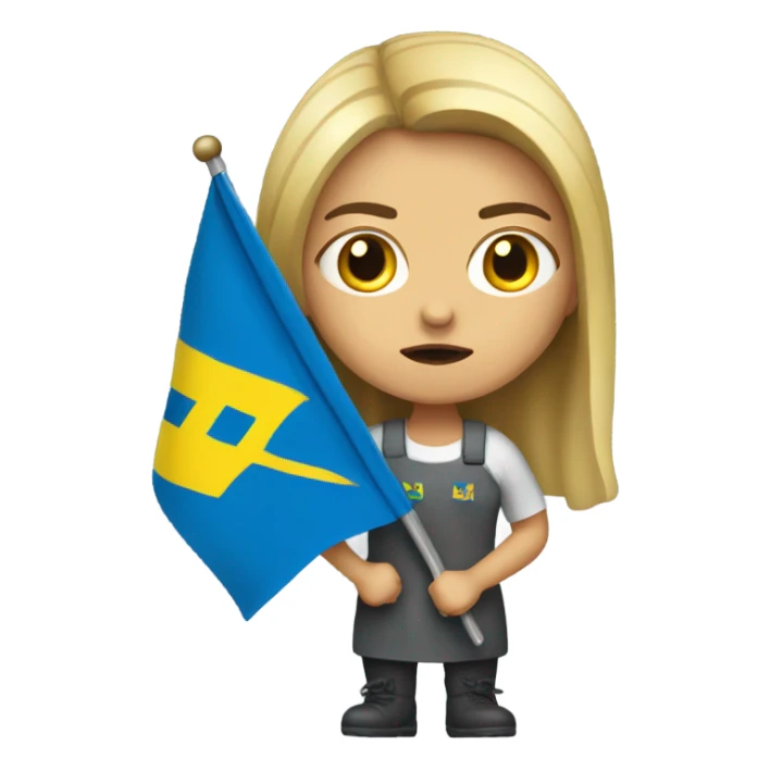super-realistic angry female Ukrainian with ukranian flag sticker