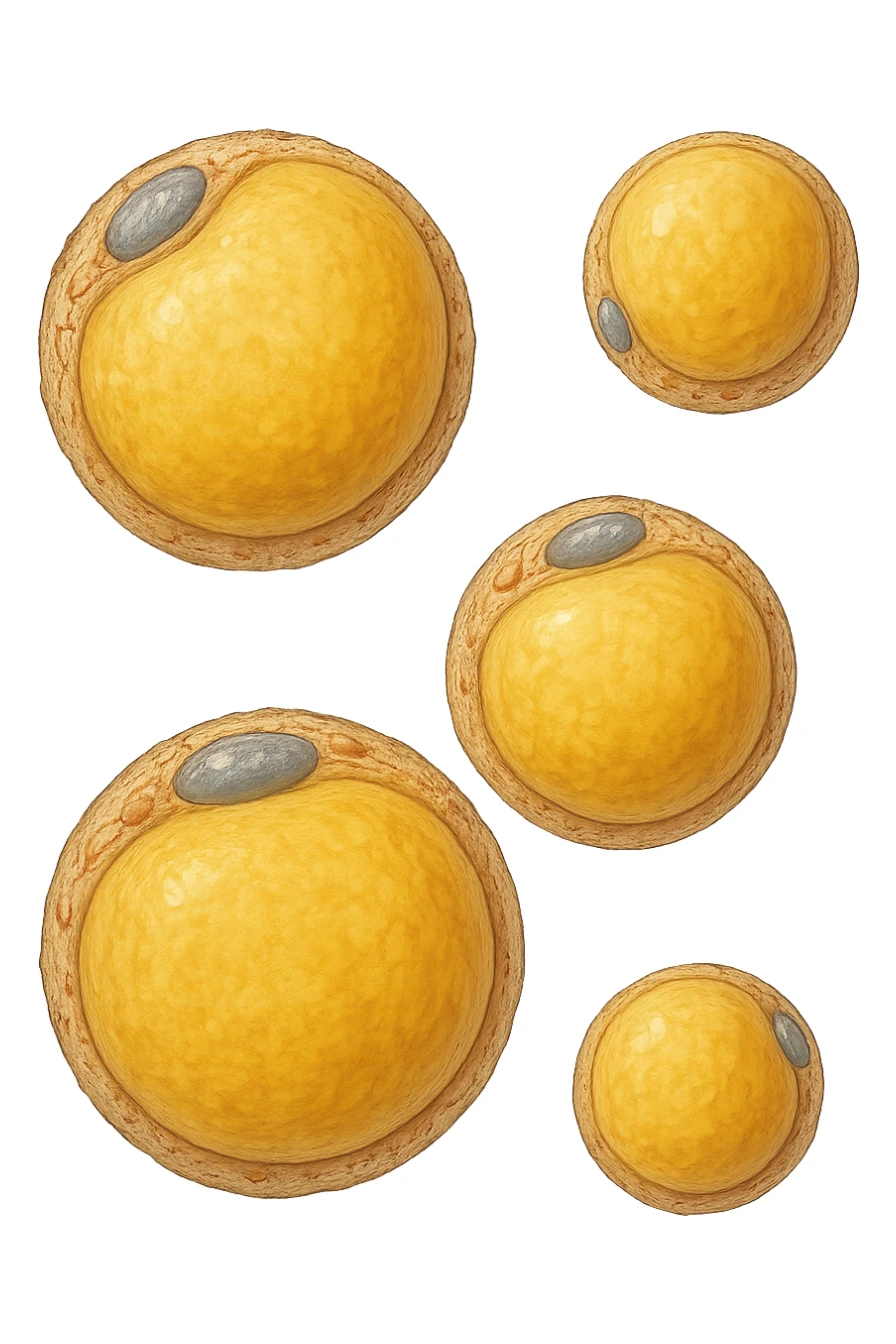 adipociti (cellule gialle) anatomiche realistiche fluttuano in aria sticker