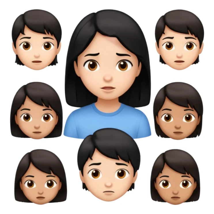 Emote de niño con camisa negra cabello castaño y diferentes expresiones  sticker