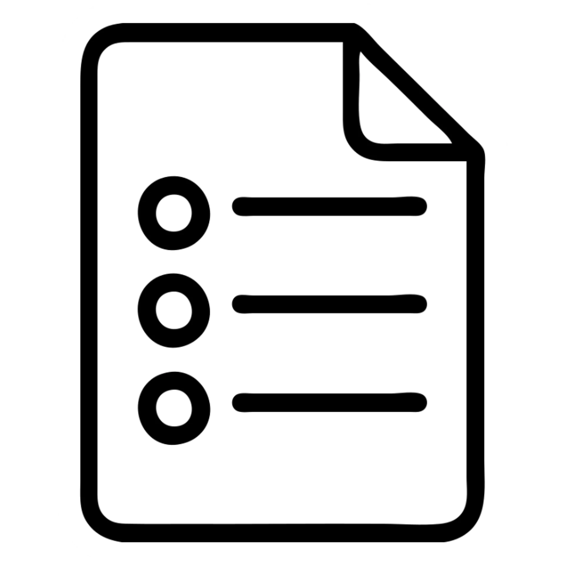 black solid silhouette of a paper sheet with list items, urban theme, single line thickness, concise silhouette sticker