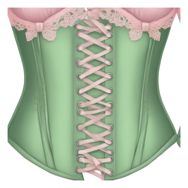 Sage green corset with pink lace and bows, isolated sticker