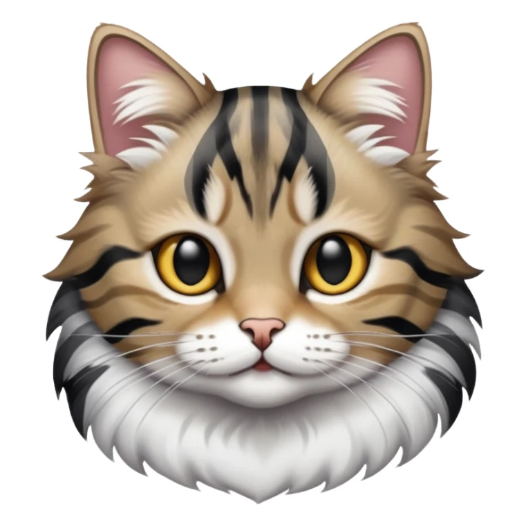 Tabby cat with dark grey and black stripes and white middle sticker
