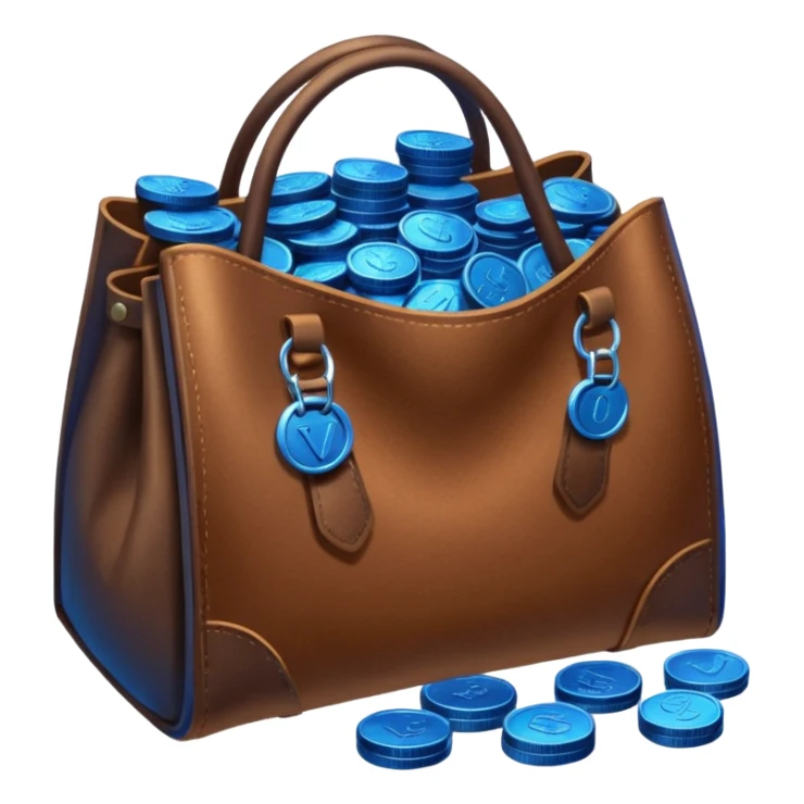 leather bag on top of blue coins stack sticker