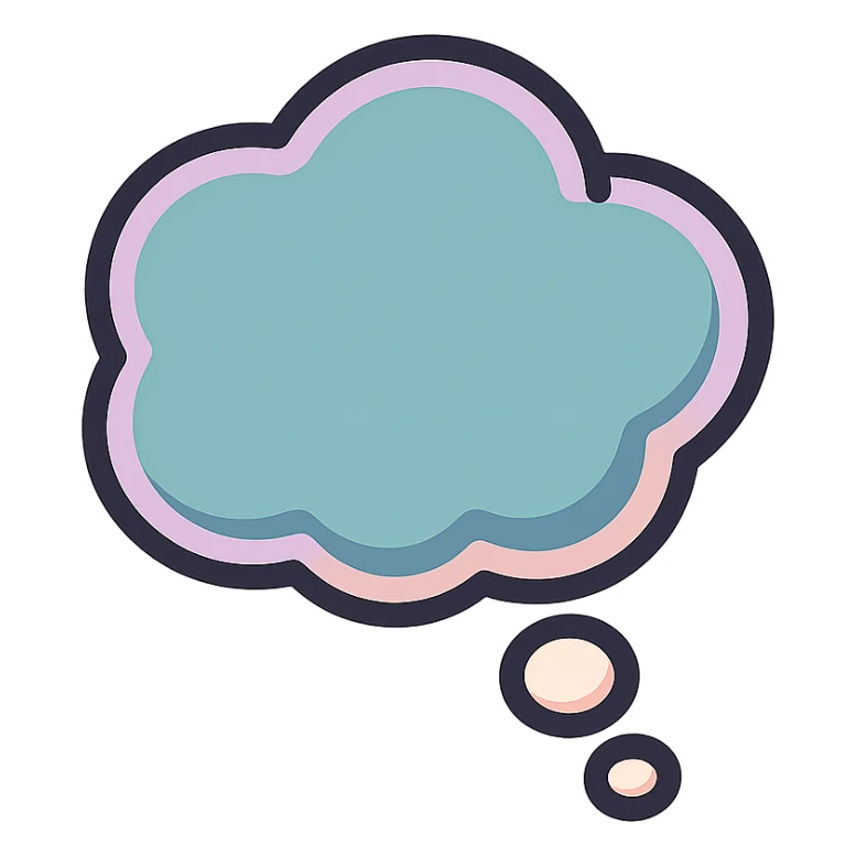 side view thought bubble, icon-color-outlined style, well detailed, detailed shadows and highlights, thin clean contours, soft rounded shapes, pastel palette #98B5BC, #B5B3C1, #C9A3C9, #E4C0CA, #F7DCD1, #F7C0AA, modern Japanese pop art and sticker aesthetics, soft lighting, transparent background sticker