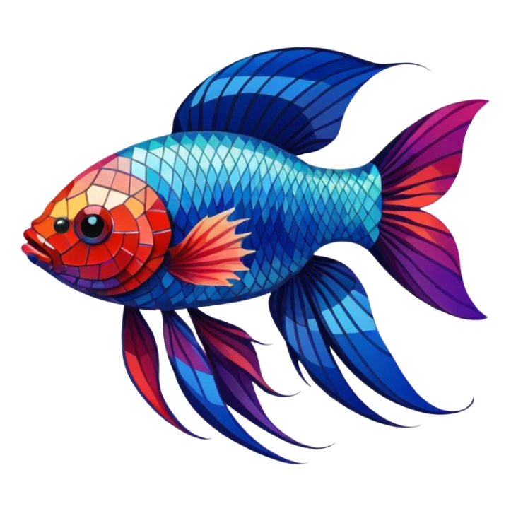 Mosaic colorful beautiful long flared fins betta fish sticker
