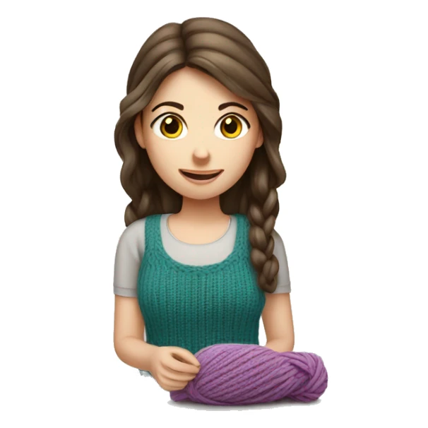 White brunette girl knitting sticker