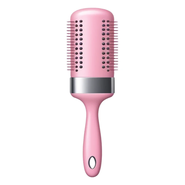 light pink cylindrical hair brush with shiny finish sticker