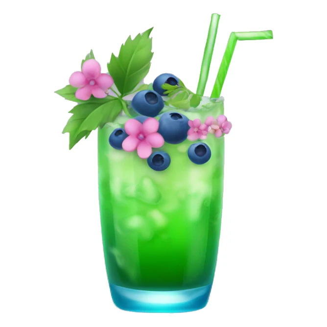 Green cocktail with blue mix and pink little flowers with blueberries  sticker