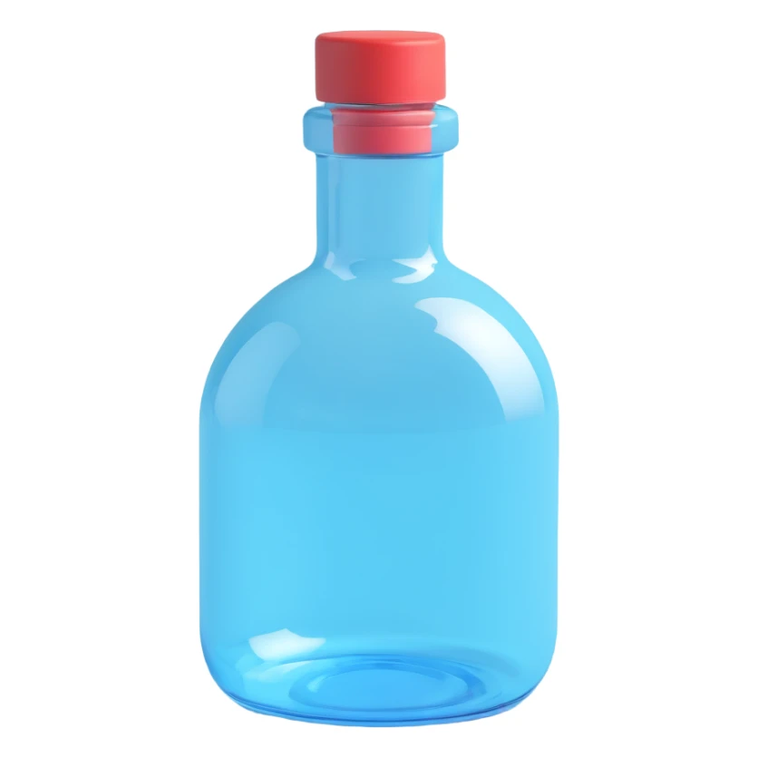 a blue motion tiled to the left, with a round glass bottle no handle, neon  sticker