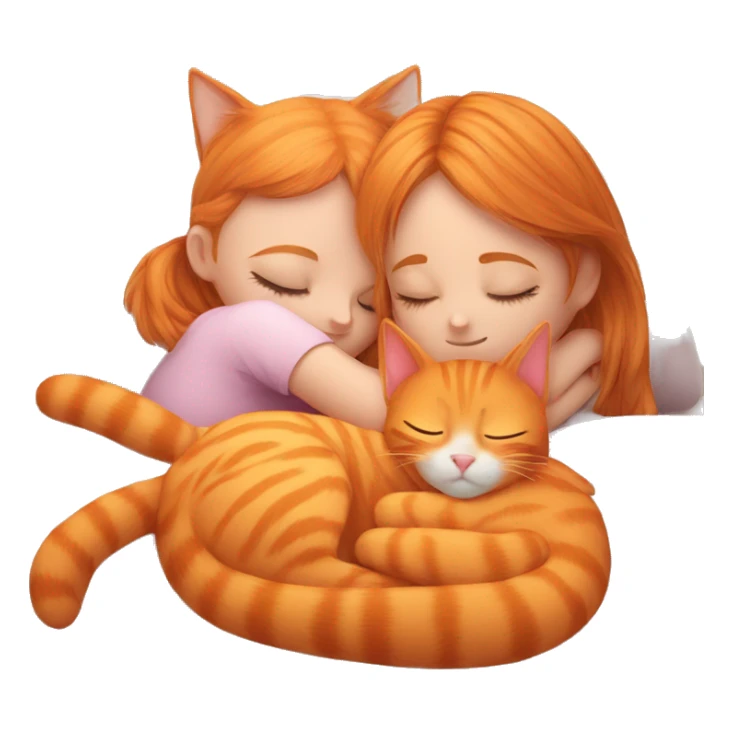 Orange cat sleeping with girl sticker