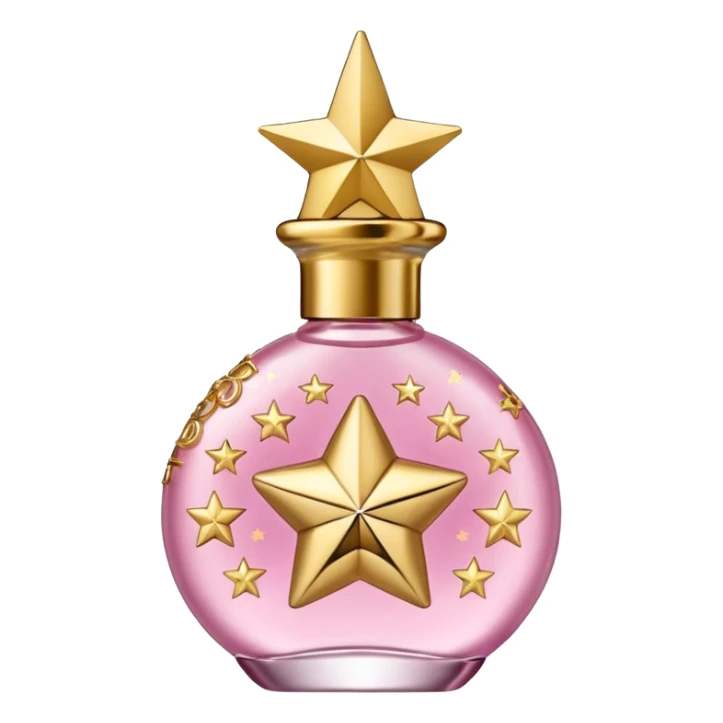 Create small pink perfume and Sol de janeiro inscriptions and small stars sticker