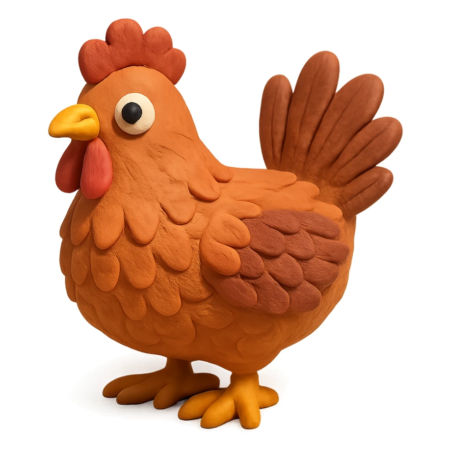 hen with detailed feathers in claymation style sticker