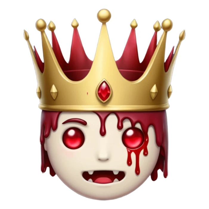 A Discord emoji of a jagged iron crown with a single large ruby dripping blood. Dark Lord aesthetic, bold red and black colors, white background. sticker