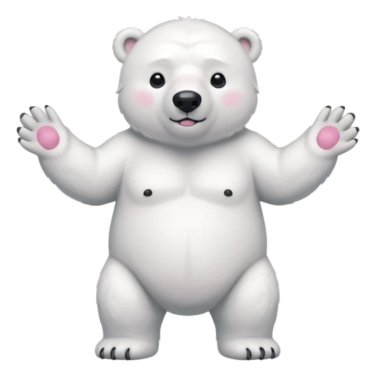 Make a humanoid polar bear shrugging, showing only from chest above, no legs, his nose must be pink sticker