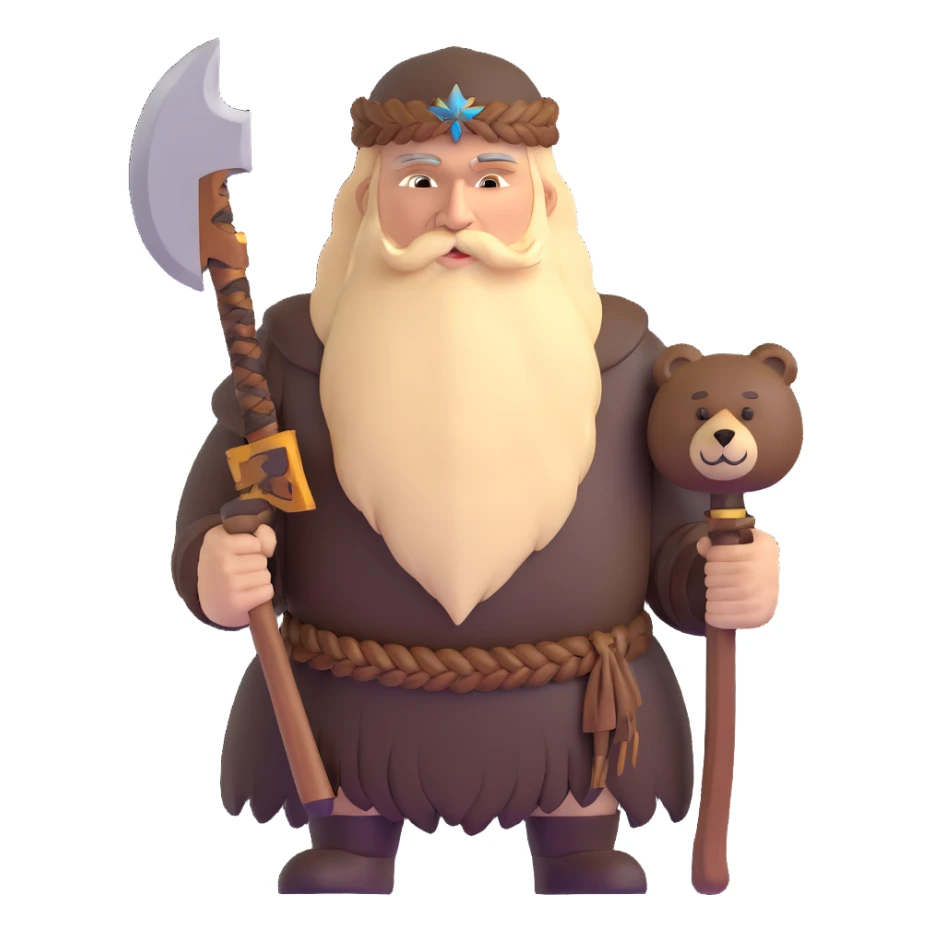 Russian pagan warrior with bear fur, battle axe, Slavic sun symbol amulet, long braided beard sticker