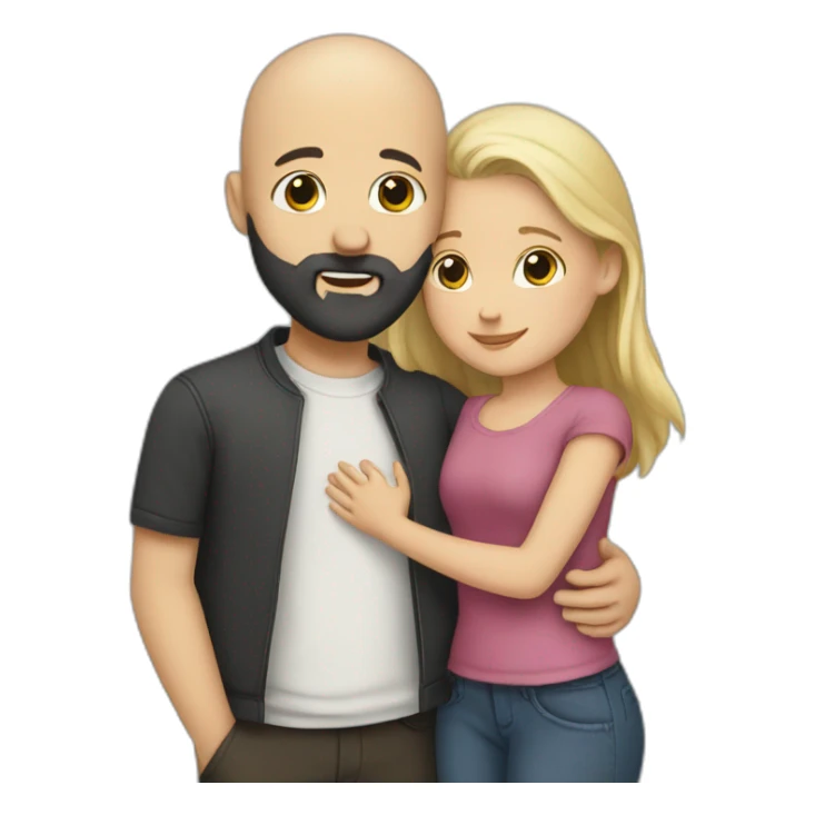 Bald white boy with black beard hugging a girl sticker