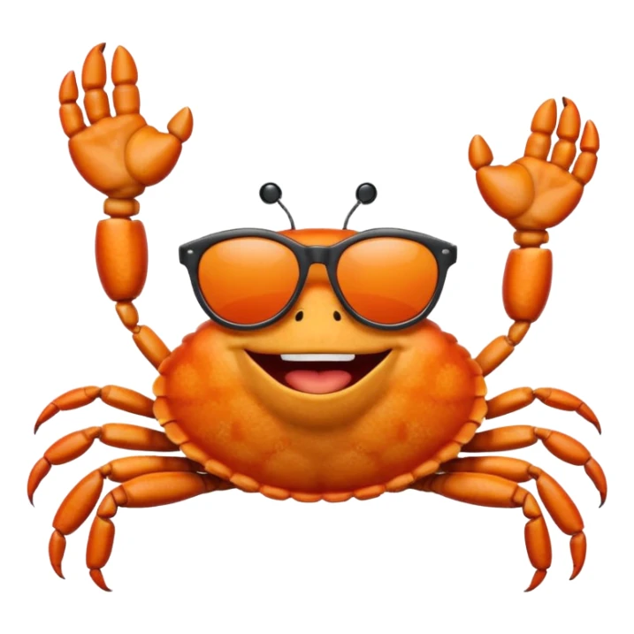 Alaska crab are moving wearing a sunglass and say hi sticker