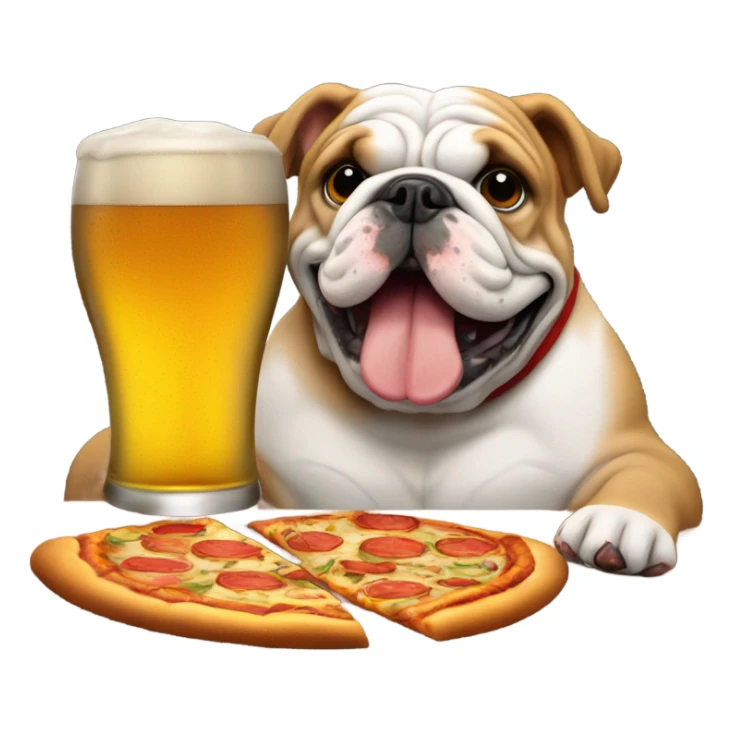 English bulldog eating pizza and drinking beer sticker