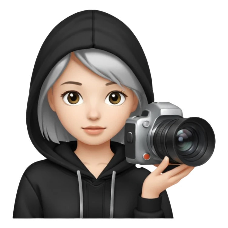 Young female, holding camera, black hoodie sticker