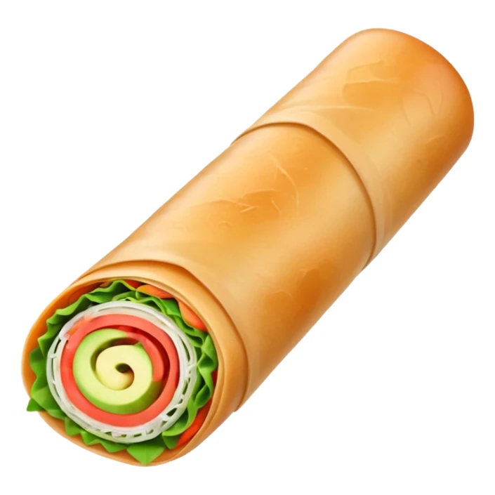 One Thai uncooked spring roll, Apple emoji style, no background, in 1x1 format sticker