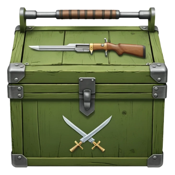 green military wooden box with with an inscription weapon sticker