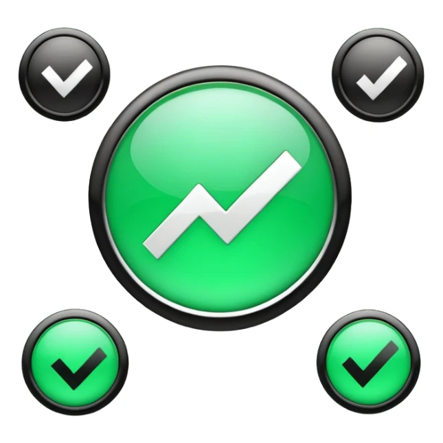 A sleek 3D icons set: a large green check mark integrated with the word "DONE" in bold black 3D text, modern corporate design, studio lighting, white background. sticker