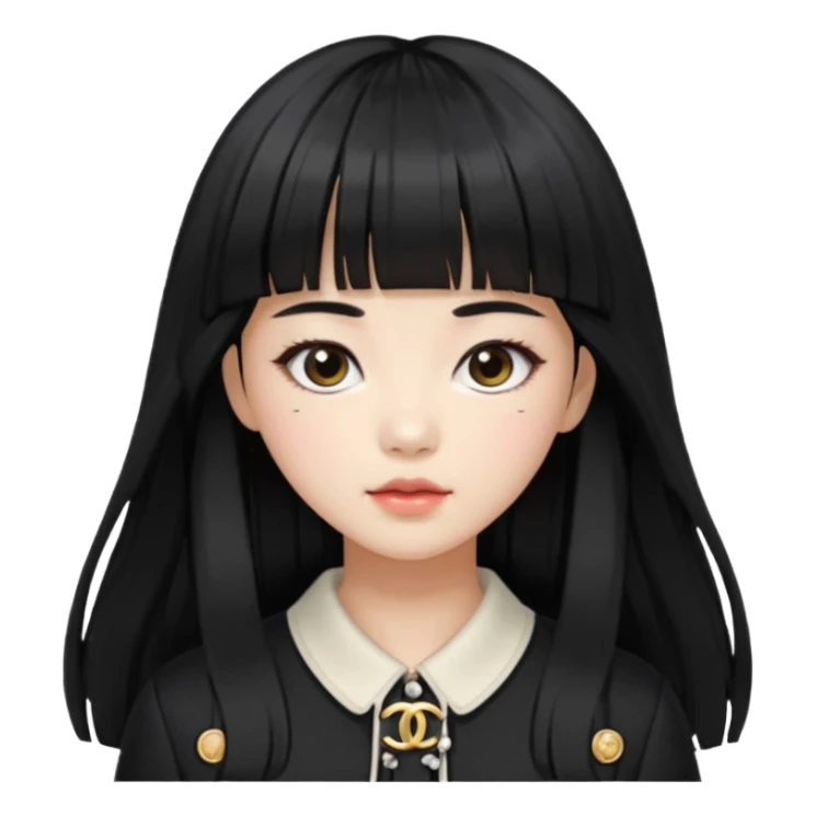 Chica con flequillo coreana pelo negro largo con ropa de Chanel sticker