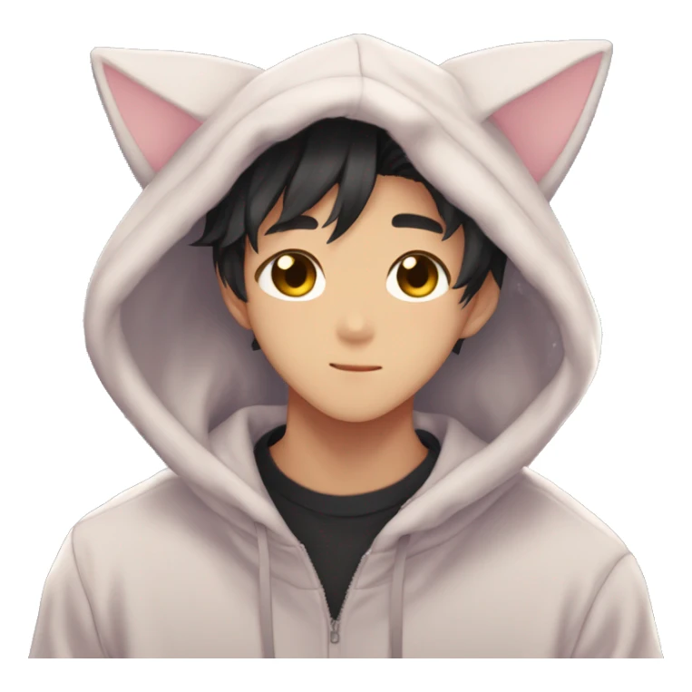 Gorgeous romantic anime style Asian shojo guy with cat ears and blushing face and hoodie aesthetic trending style outside sticker