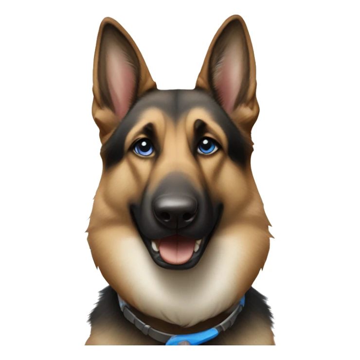 brown and white german shepherd, with blue eyes, has a panda teddy in its mouth sticker