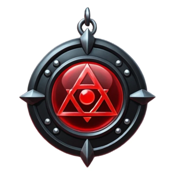 iOS sticker, dark fantasy amulet, black base, red symbol, minimal sticker