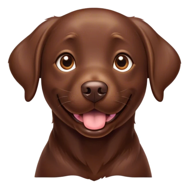 Cinematic Comical Chocolate Labrador Portrait Emoji, Head tilted dramatically with an exaggeratedly amused expression, featuring a glossy chocolate Fur with a rich, radiant finish, wide, expressive brown eyes filled with playful disbelief, Simplified yet hilariously expressive features, highly detailed, glowing with a slightly sassy glow, high shine, dramatic yet playful, stylized with an air of cheeky mischief, bright and endearing, soft glowing outline, capturing the essence of a spirited and over-the-top companion, so meme-worthy it feels like it could side-eye its way into internet fame instantly! sticker