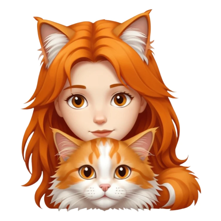 A cute Maine Coon cat crawled on the girl's head sticker
