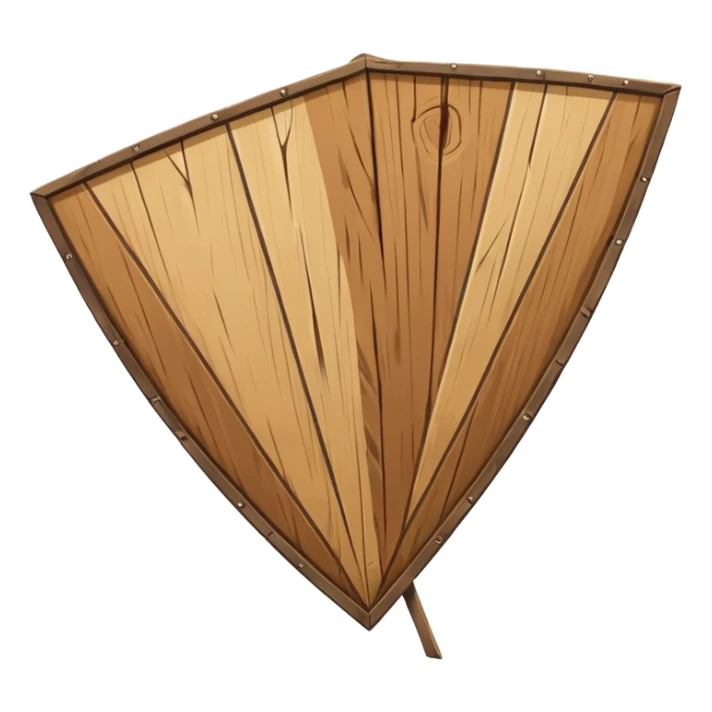 Old, faded, cracked wooden kite-shield with quarter panel design sticker