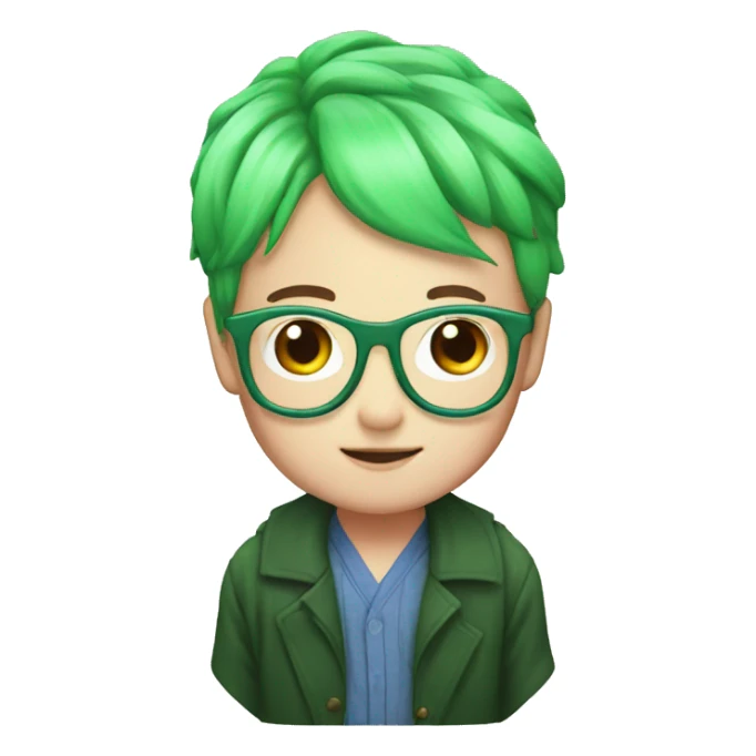 pink hair, Japanese, green glasses, white sticker