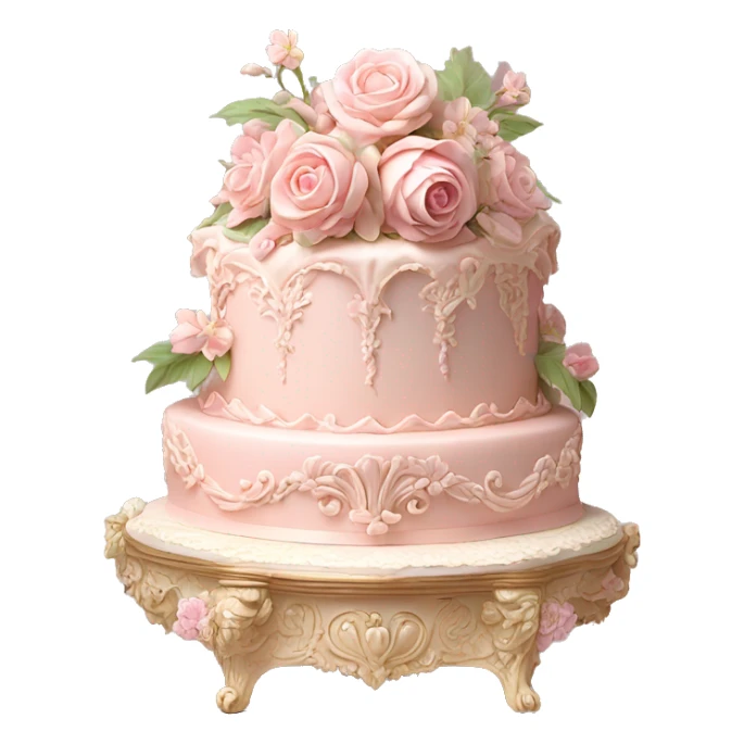 vintage rococo highly detailed pale pink cake with flowers sticker