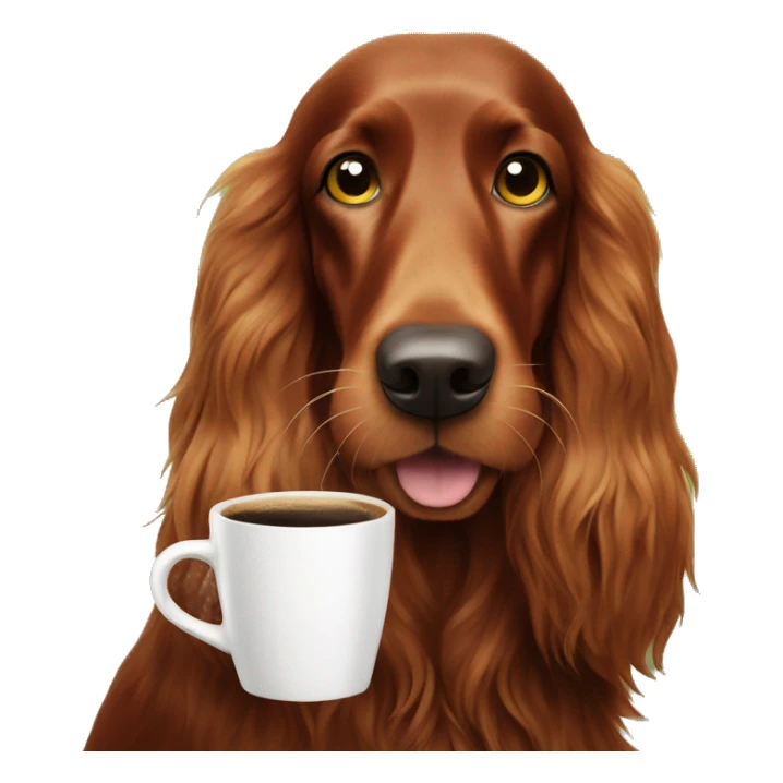 Happy Irish setter with coffee sticker