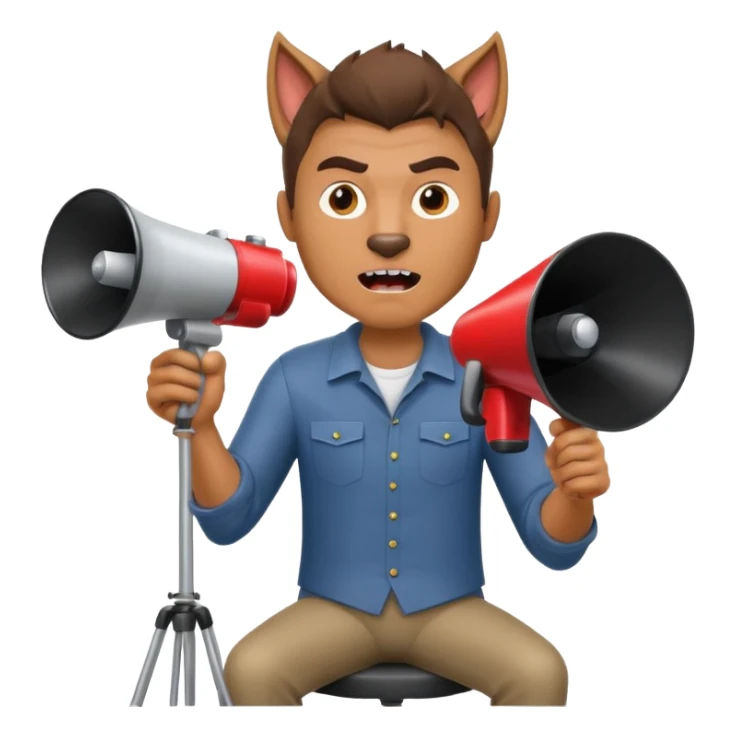 A werewolf film director in a director chair with a megaphone sticker
